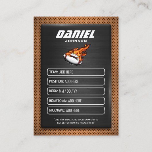 Aangepaste Football Trading Kaart, Speler Profiel  Contactkaartje (Achterkant)