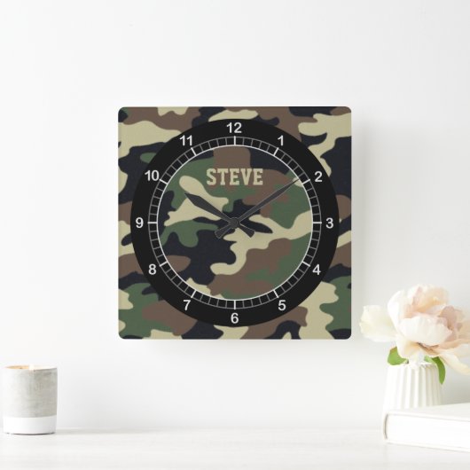 Aangepaste 'Forest Camo'-wandklok Vierkante Klok (Huis)