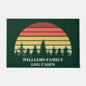 Aangepaste Forest Sunset Groene Bomen Log Cabin Deurmat (Voorkant)