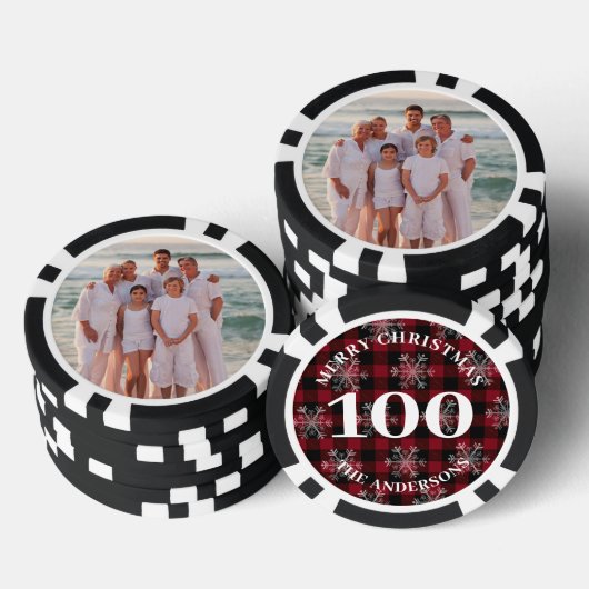 Aangepaste Foto 100 Waarde Zwart Rood Plaid Kerstm Poker Chips (Opstapeling)
