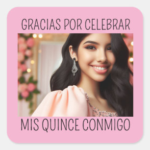 Aangepaste Foto 15e Verjaardag Mis Quince Bedankt Vierkante Sticker
