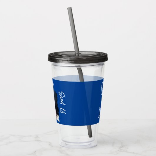 Aangepaste foto 16e Happy Birthday Blue Sjabloon Acryl Drinkbeker (Links)