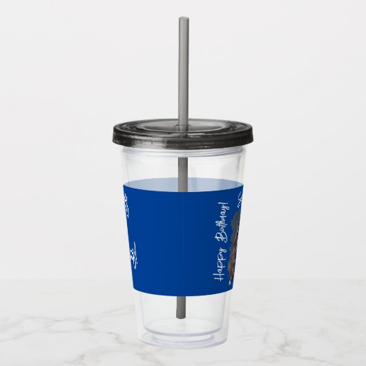 Aangepaste foto 16e Happy Birthday Blue Sjabloon Acryl Drinkbeker (Rechts)