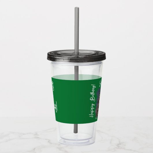Aangepaste foto 16e Happy Birthday Green-Sjabloon Acryl Drinkbeker (Rechts)