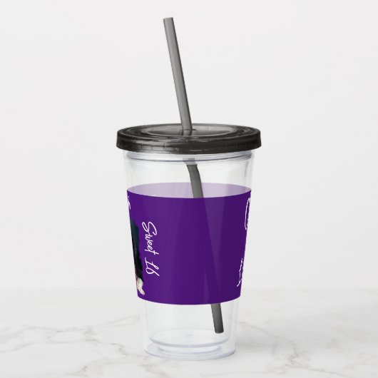 Aangepaste foto 16e Happy Birthday Paarse Sjabloon Acryl Drinkbeker (Links)