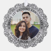Aangepaste foto 1e Jubileum bruiloft Jubileum Ornament Kaart (Achterkant)