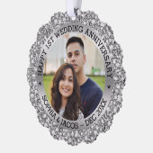 Aangepaste foto 1e Jubileum bruiloft Jubileum Ornament Kaart (Links)