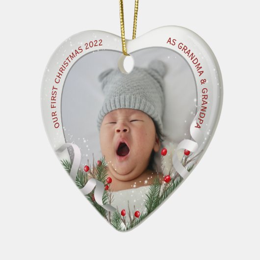 Aangepaste Foto 1e Kerstmis Nieuwe Grootouders Zil Keramisch Ornament (Links)