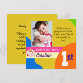 Aangepaste foto 1e verjaardag flat bedankt kaart ( (Voorkant / Achterkant)
