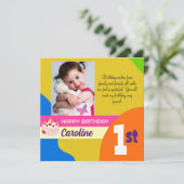 Aangepaste foto 1e verjaardag flat bedankt kaart ( (Staand voorkant)