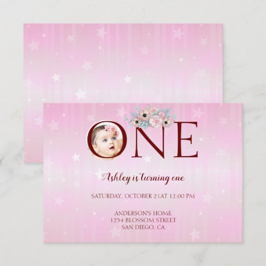 Aangepaste foto 1e verjaardag kaart (Voorkant / Achterkant)