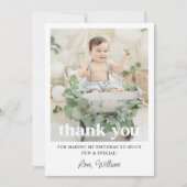 Aangepaste foto 1e verjaardagsfeest bedankkaart (Voorkant)