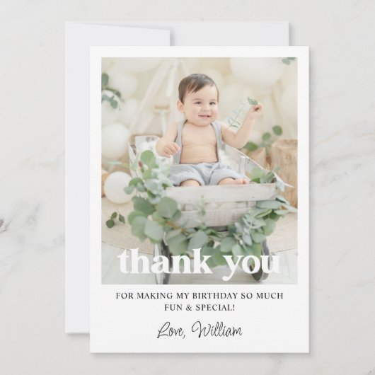 Aangepaste foto 1e verjaardagsfeest bedankkaart (Voorkant)