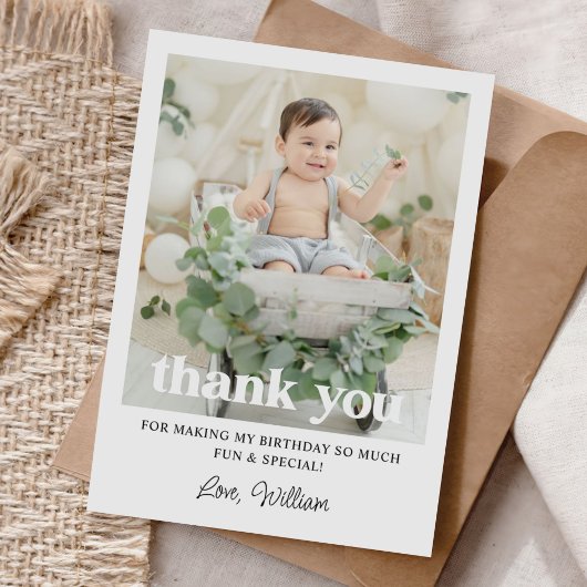 Aangepaste foto 1e verjaardagsfeestje bedankkaart