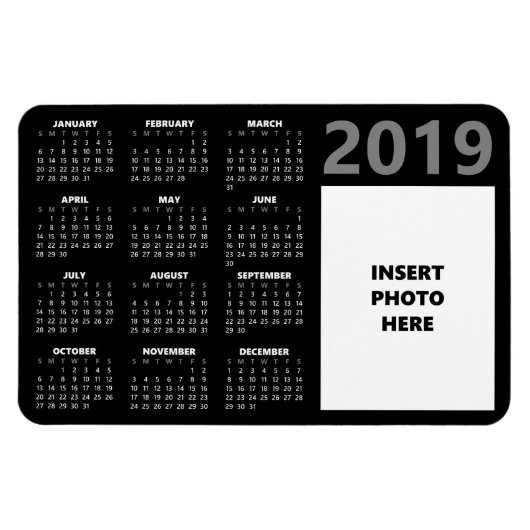 Aangepaste foto 2019 kalender magneet - zwart (Horizontaal)