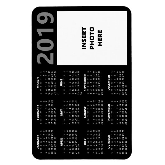 Aangepaste foto 2019 kalender magneet - zwart (Verticaal)