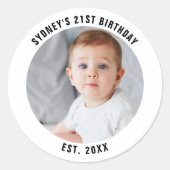Aangepaste foto 21e 2e 20e 30e 40e verjaardagsfees ronde sticker (Voorkant)