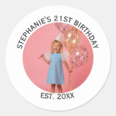 Aangepaste foto 21e 2e 20e 30e 40e verjaardagsfees ronde sticker (Voorkant)