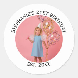 Aangepaste foto 21e 2e 20e 30e 40e verjaardagsfees ronde sticker