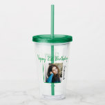 Aangepaste foto 21st Happy Birthday Party-Sjabloon Acryl Drinkbeker<br><div class="desc">Pas de groene festiviteitstekst aan met uw juiste bericht. Vervang de placeholder foto met uw foto. Vul de gebieden van de sjabloon in,  verwijder tekst of de klik past aan om een doopvontstijl,  een grootte,  en een kleur te selecteren u verkiest.</div>
