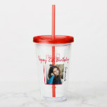 Aangepaste foto 21st Happy Birthday Party-Sjabloon Acryl Drinkbeker<br><div class="desc">Pas de rode feesttekst aan met uw juiste bericht. Vervang de placeholder foto met uw foto. Vul de gebieden van de sjabloon in,  verwijder tekst of de klik past aan om een doopvontstijl,  een grootte,  en een kleur te selecteren u verkiest.</div>