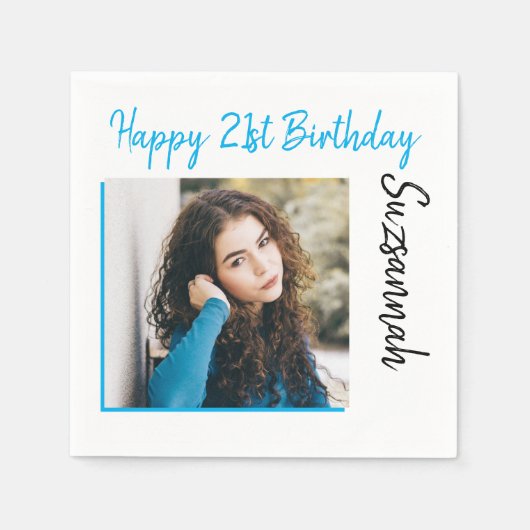 Aangepaste foto 21st Happy Birthday Party-Sjabloon Servet (Voorkant)