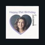Aangepaste foto 21st Happy Birthday Party-Sjabloon Servet<br><div class="desc">Maak elke speciale gelegenheid leuk met een hartvormige foto en bericht op een servet. Vervang de foto van de tijdelijke aanduiding door uw foto. Een vierkante foto met onderwerp gecentreerd werkt het beste. Sjabloon Pas de tekstvelden aan, verwijder tekst of gebruik het gereedschap Ontwerp bewerken om een lettertypestijl, -grootte en...</div>
