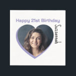 Aangepaste foto 21st Happy Birthday Party-Sjabloon Servet<br><div class="desc">Maak elke speciale gelegenheid leuk met een hartvormige foto en bericht op een servet. Vervang de foto van de tijdelijke aanduiding door uw foto. Een vierkante foto met onderwerp gecentreerd werkt het beste. Sjabloon Pas de tekstvelden aan, verwijder tekst of gebruik het gereedschap Ontwerp bewerken om een lettertypestijl, -grootte en...</div>