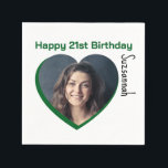 Aangepaste foto 21st Happy Birthday Party-Sjabloon Servet<br><div class="desc">Maak elke speciale gelegenheid leuk met een hartvormige foto en bericht op een servet. Vervang de foto van de tijdelijke aanduiding door uw foto. Een vierkante foto met onderwerp gecentreerd werkt het beste. Sjabloon Pas de tekstvelden aan, verwijder tekst of gebruik het gereedschap Ontwerp bewerken om een lettertypestijl, -grootte en...</div>