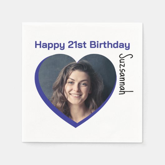 Aangepaste foto 21st Happy Birthday Party-Sjabloon Servet (Voorkant)