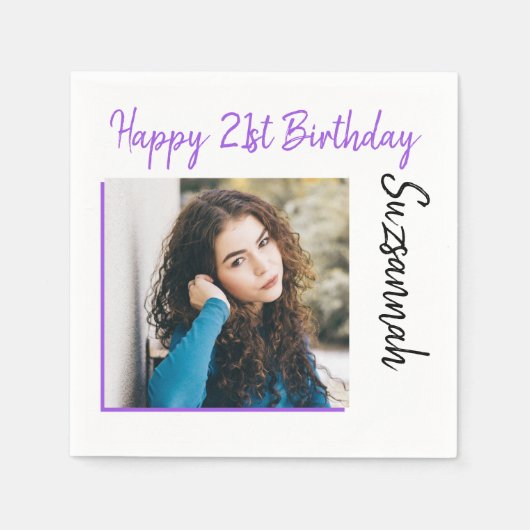 Aangepaste foto 21st Happy Birthday Party-Sjabloon Servet (Voorkant)