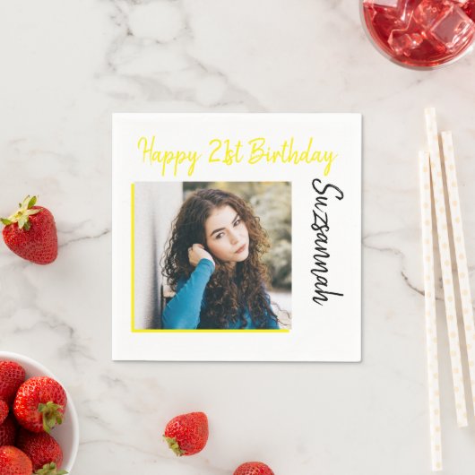 Aangepaste foto 21st Happy Birthday Party-Sjabloon Servet (Insitu)