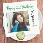 Aangepaste foto 21st Happy Birthday Party-Sjabloon Servet<br><div class="desc">Pas de feesttekst aan met uw juiste bericht. Vervang de placeholder foto met uw foto. Vul de gebieden van de sjabloon in,  verwijder tekst of de klik past aan om een doopvontstijl,  een grootte,  en een kleur te selecteren u verkiest.</div>