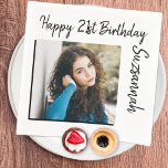 Aangepaste foto 21st Happy Birthday Party-Sjabloon Servet<br><div class="desc">Pas de feesttekst aan met uw juiste bericht. Vervang de placeholder foto met uw foto. Vul de gebieden van de sjabloon in,  verwijder tekst of de klik past aan om een doopvontstijl,  een grootte,  en een kleur te selecteren u verkiest.</div>