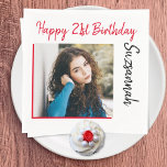 Aangepaste foto 21st Happy Birthday Party-Sjabloon Servet<br><div class="desc">Pas de feesttekst aan met uw juiste bericht. Vervang de placeholder foto met uw foto. Vul de gebieden van de sjabloon in,  verwijder tekst of de klik past aan om een doopvontstijl,  een grootte,  en een kleur te selecteren u verkiest.</div>