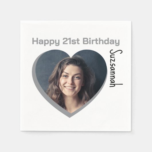 Aangepaste foto 21st Happy Birthday Party-Sjabloon Servet (Voorkant)