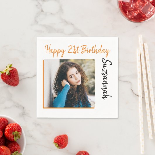 Aangepaste foto 21st Happy Birthday Party-Sjabloon Servet (Insitu)