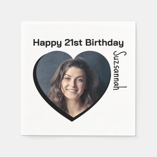 Aangepaste foto 21st Happy Birthday Party-Sjabloon Servet (Voorkant)