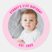 Aangepaste foto 21ste 20ste 30ste 40ste verjaardag ronde sticker (Voorkant)