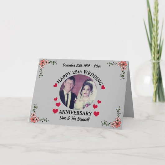 Aangepaste foto 25e bruiloft Jubileum groet Kaart (Voorkant)