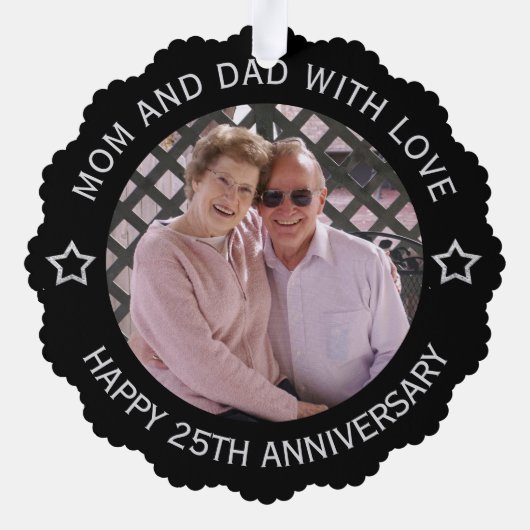 Aangepaste foto 25e bruiloft Jubileum Ornament Kaart (Achterkant)