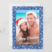 Aangepaste foto 2 zijdelings ontwerp elegant blauw feestdagenkaart (Voorkant)