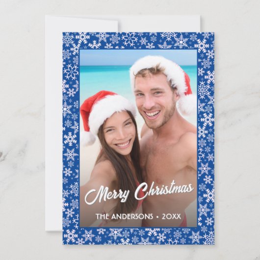 Aangepaste foto 2 zijdelings ontwerp elegant blauw feestdagenkaart (Voorkant)