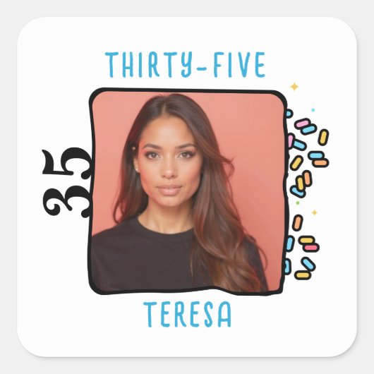 Aangepaste Foto 35e Verjaardag Party Sprinkles Vierkante Sticker (Voorkant)