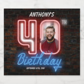 Aangepaste foto 40e verjaardag 80s Retro Neon Sign Bier Etiket (Enkel label)