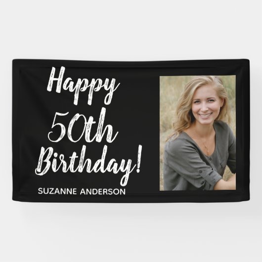 Aangepaste foto 50e mijlpaal Black Birthday Spandoek (Horizontaal)