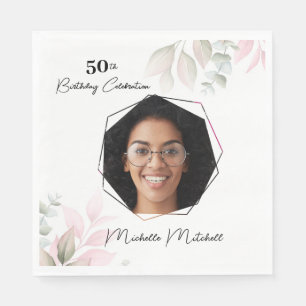 Aangepaste foto 50e verjaardag Floral papier serve Servet