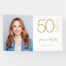 Aangepaste foto 50e verjaardag Goud Wit 50& Fabulo