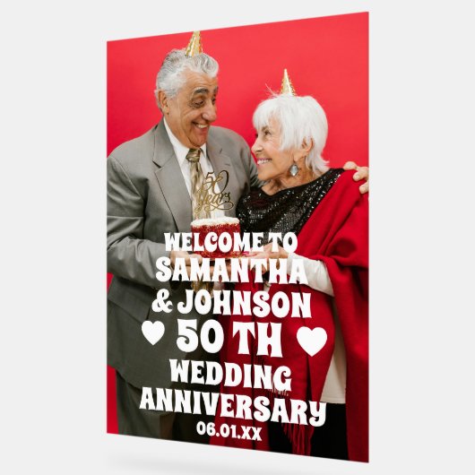 Aangepaste Foto 50ste Golden Wedding Jubileum Acryl Bord (Hoek)