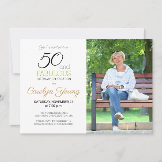 Aangepaste foto 50ste verjaardagsfeest 50 en Fabul Kaart (Voorkant)